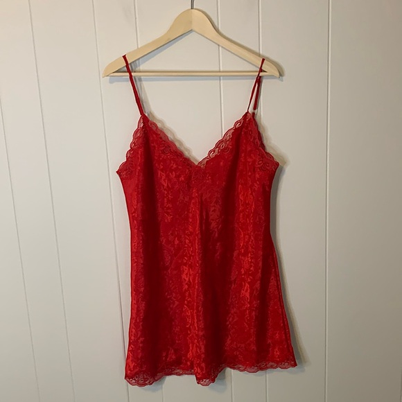 Vintage Victoria's Secret Gold Label Red Lace Slip Dress Size Large - Picture 1 of 6